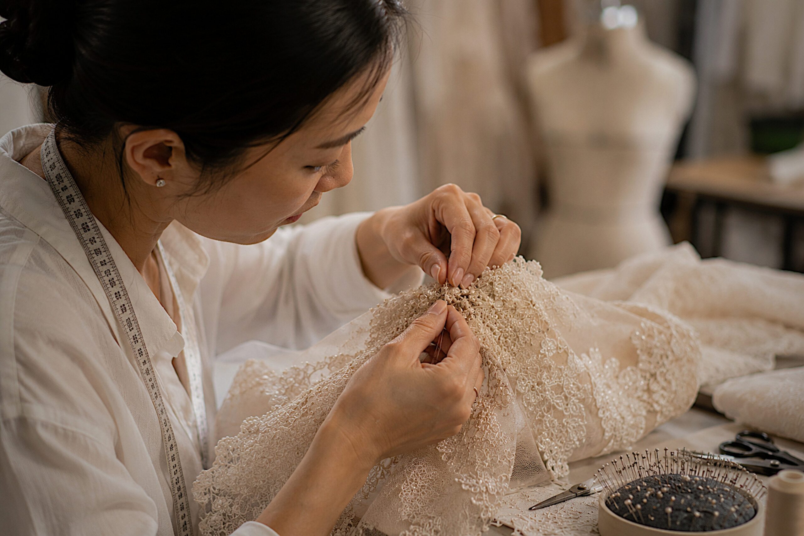 Gold embellishment detail on a CHYMEOCHY garment