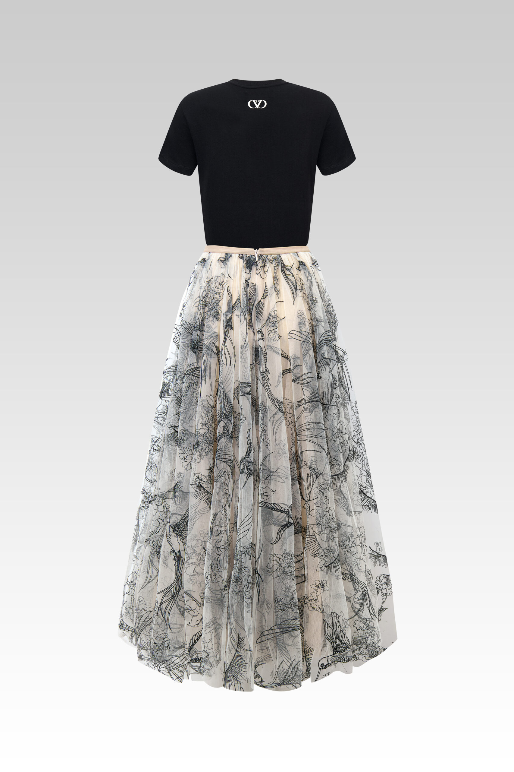 Crane Elegance Midi Skirt & Basic Black T-Shirt