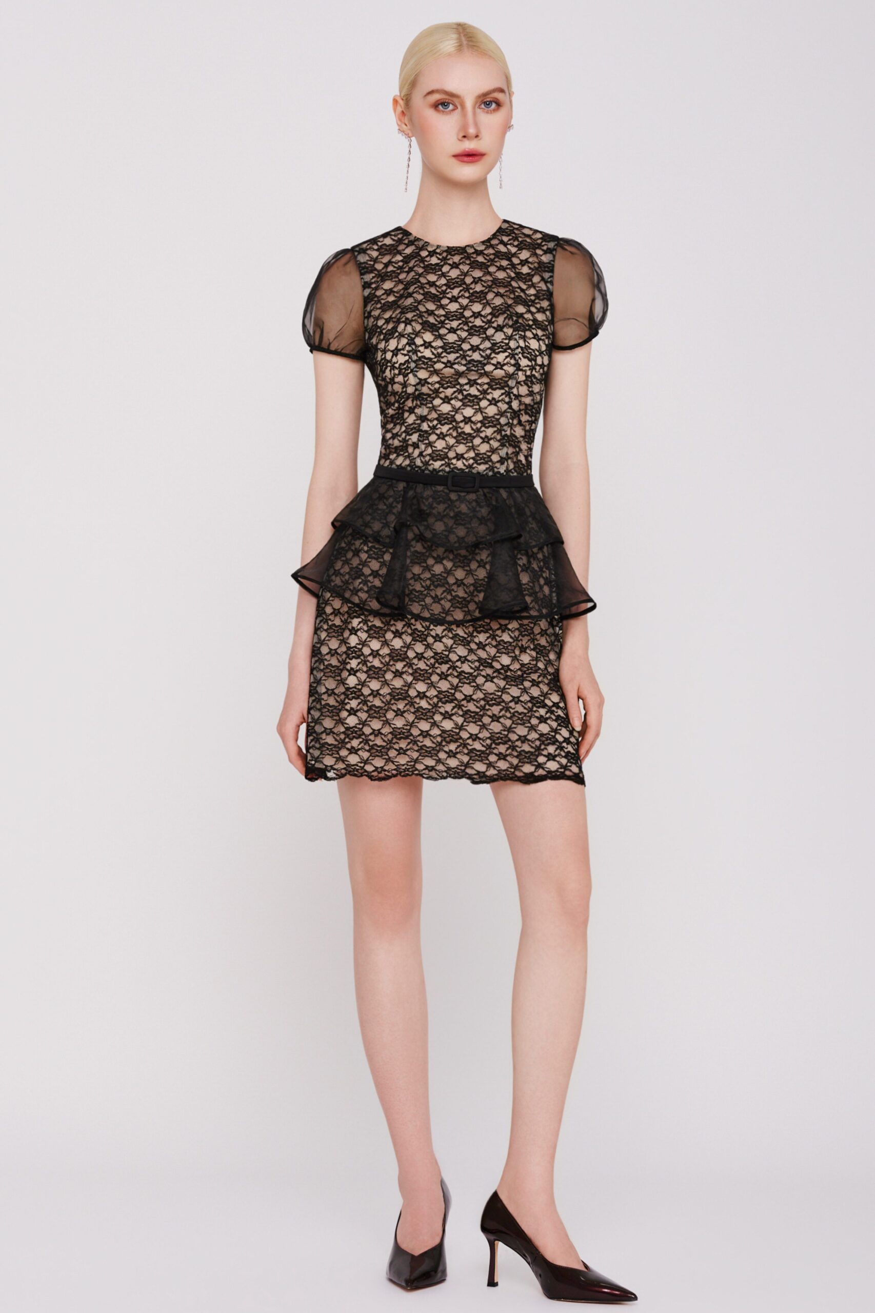 Black Lace Peplum Mini Dress