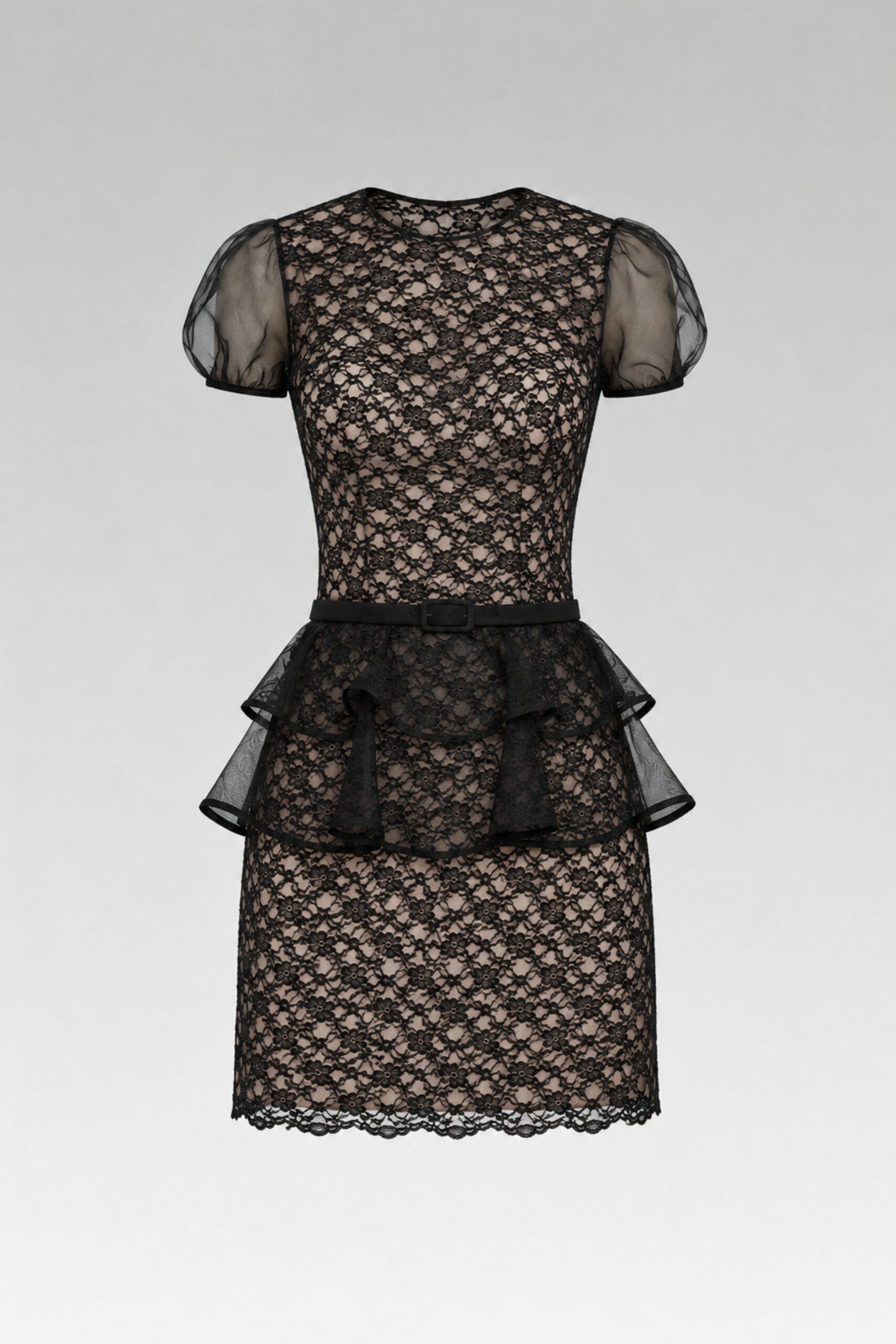 Black Lace Peplum Mini Dress