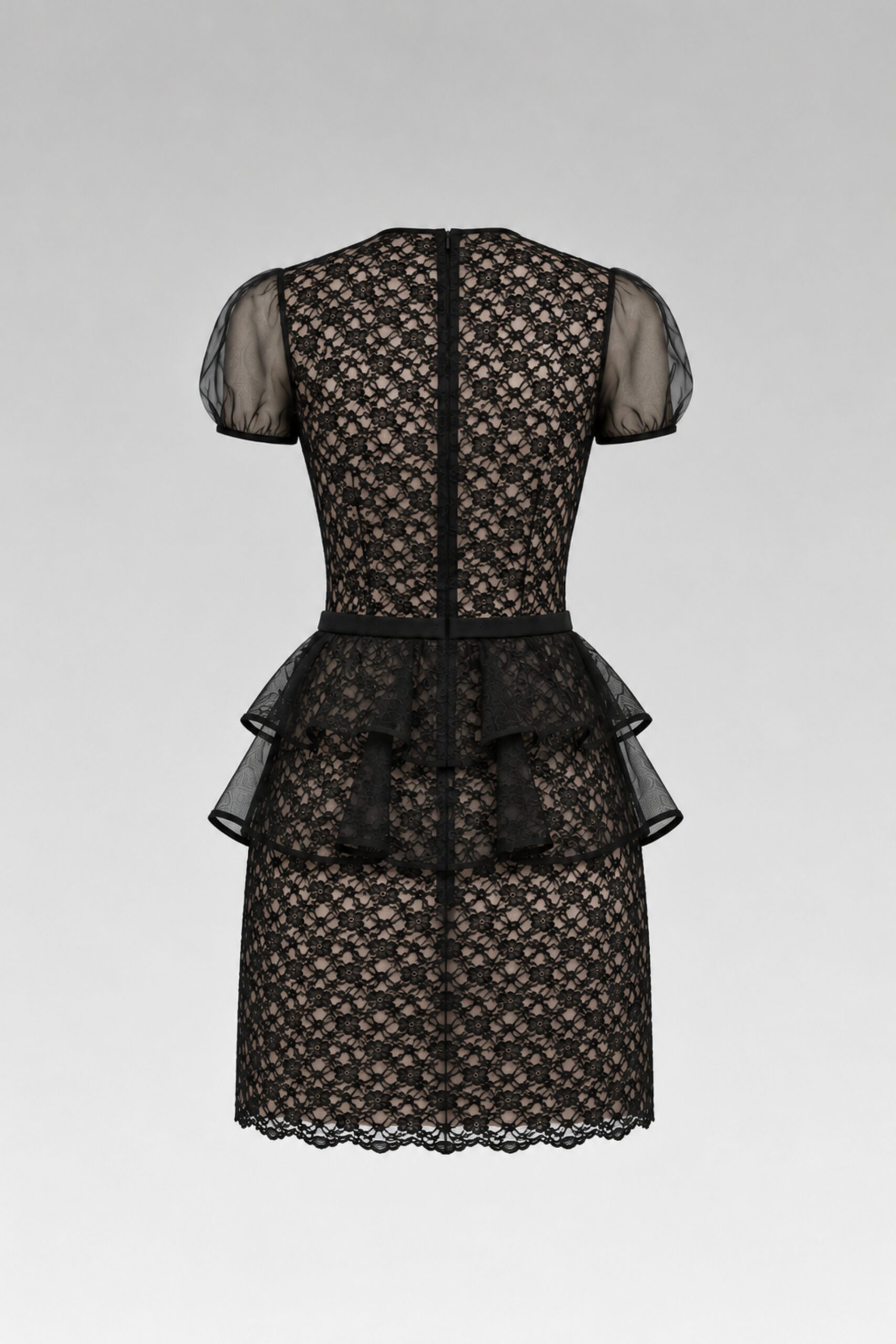 Black Lace Peplum Mini Dress