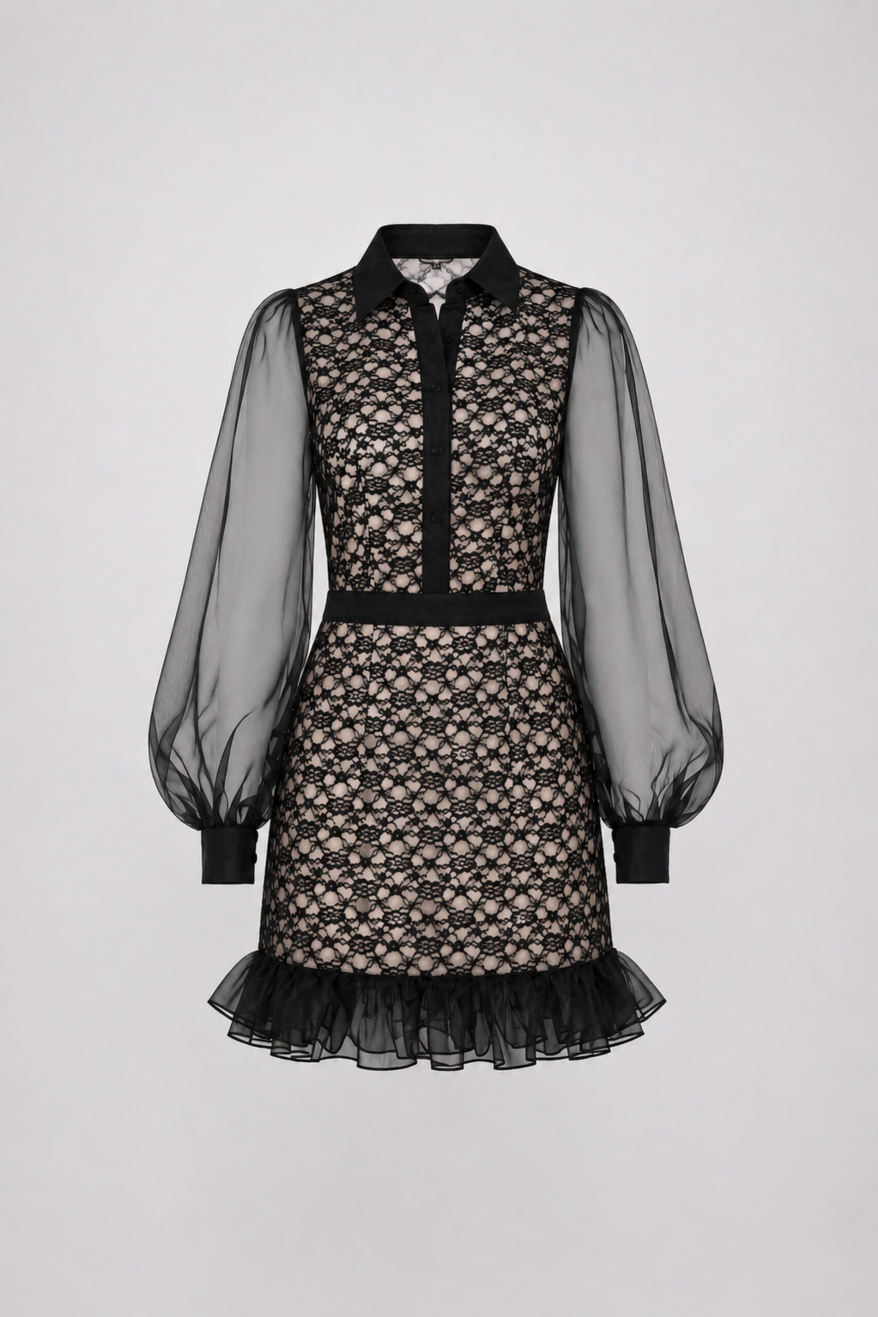 The Sheer Lace Shirt Mini Dress