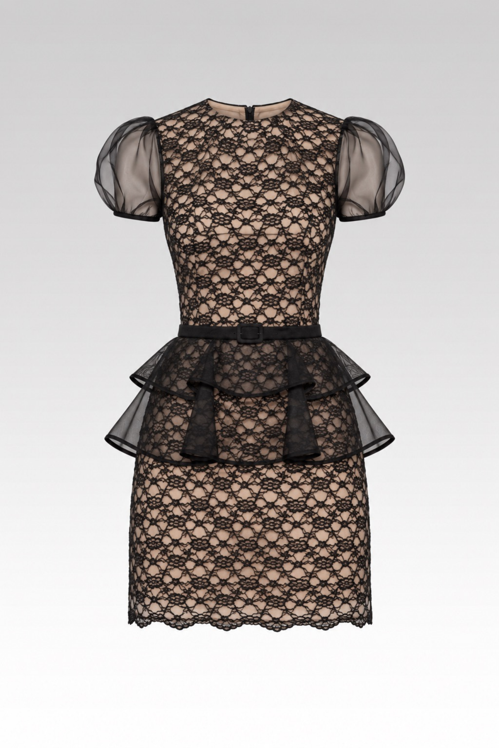 Black Lace Peplum Mini Dress