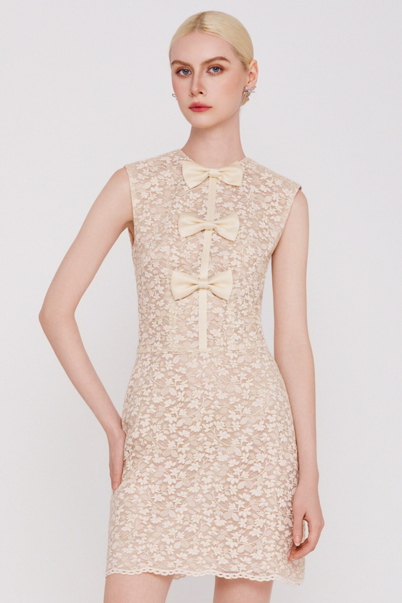 The Ivory Lace Bow Mini Dress