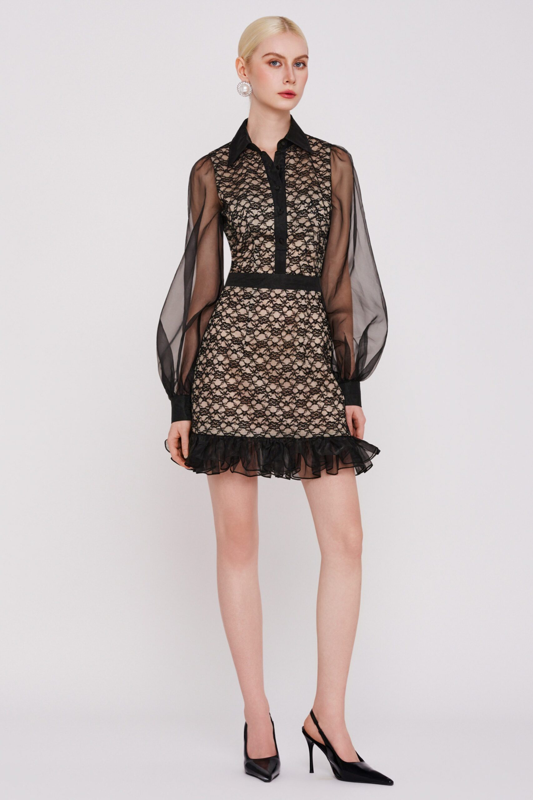 The Sheer Lace Shirt Mini Dress