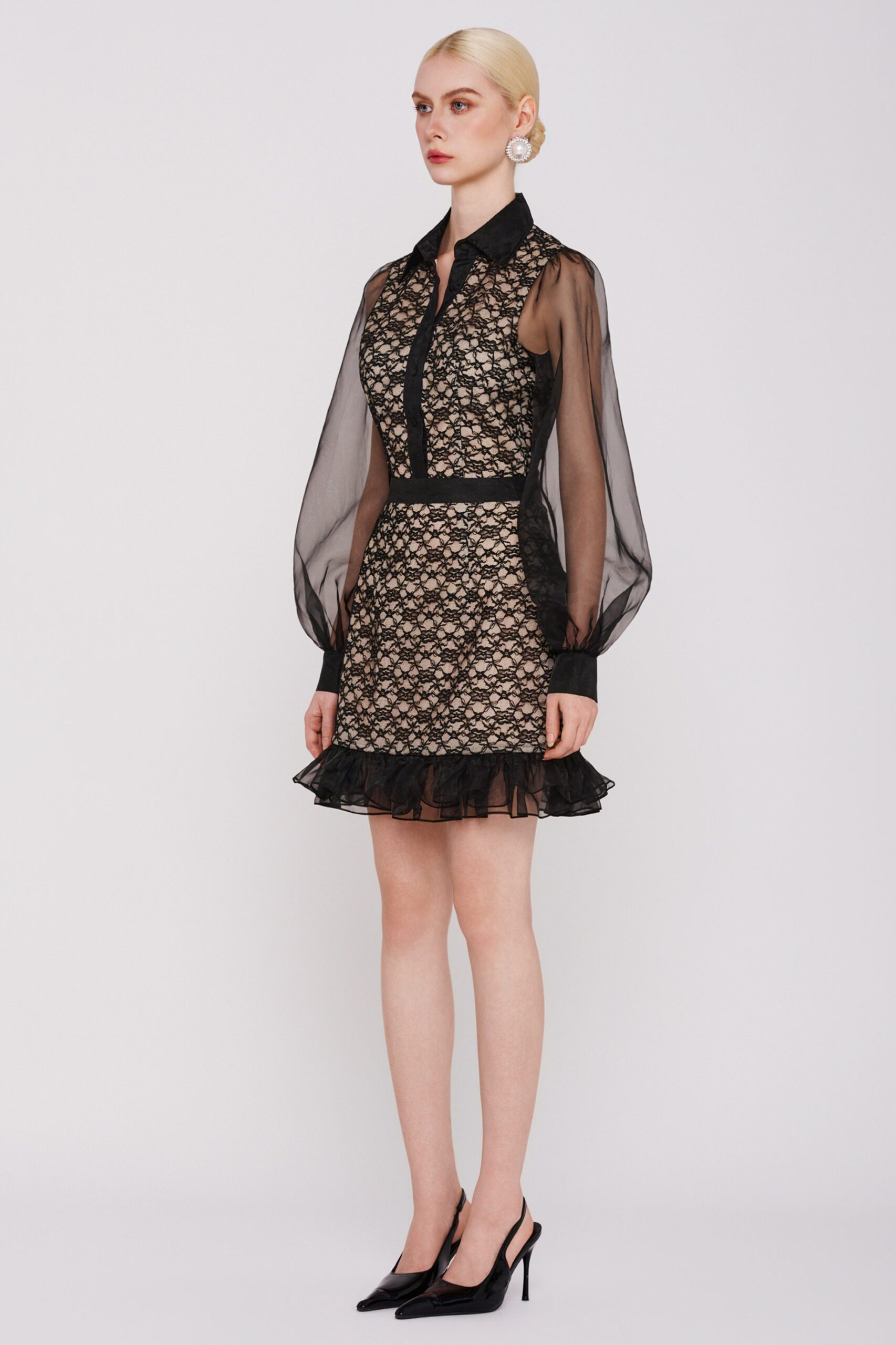 The Sheer Lace Shirt Mini Dress