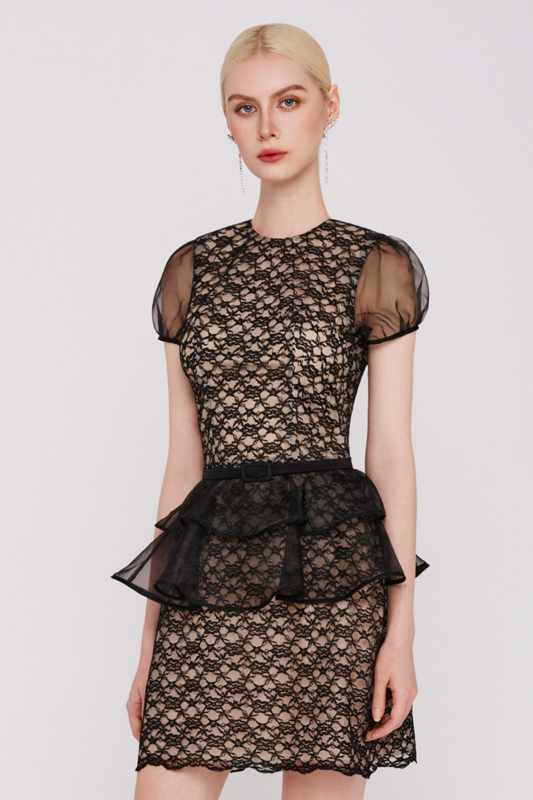 Black Lace Peplum Mini Dress