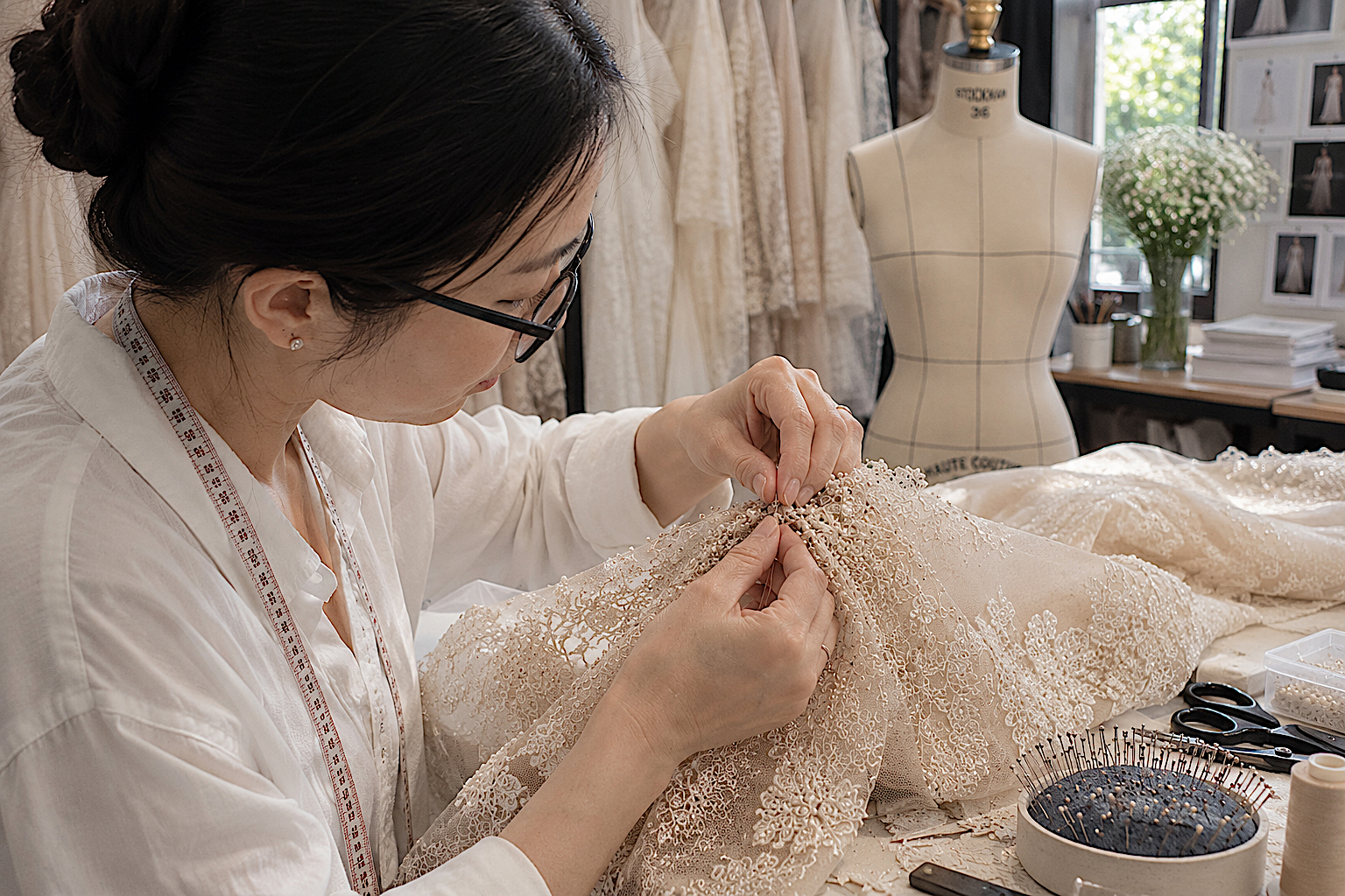 Gold embellishment detail on a CHYMEOCHY garment